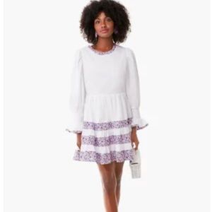 New, never worn XS Pomander Place Tiered Fran Dress Tuckernuck. White/purple